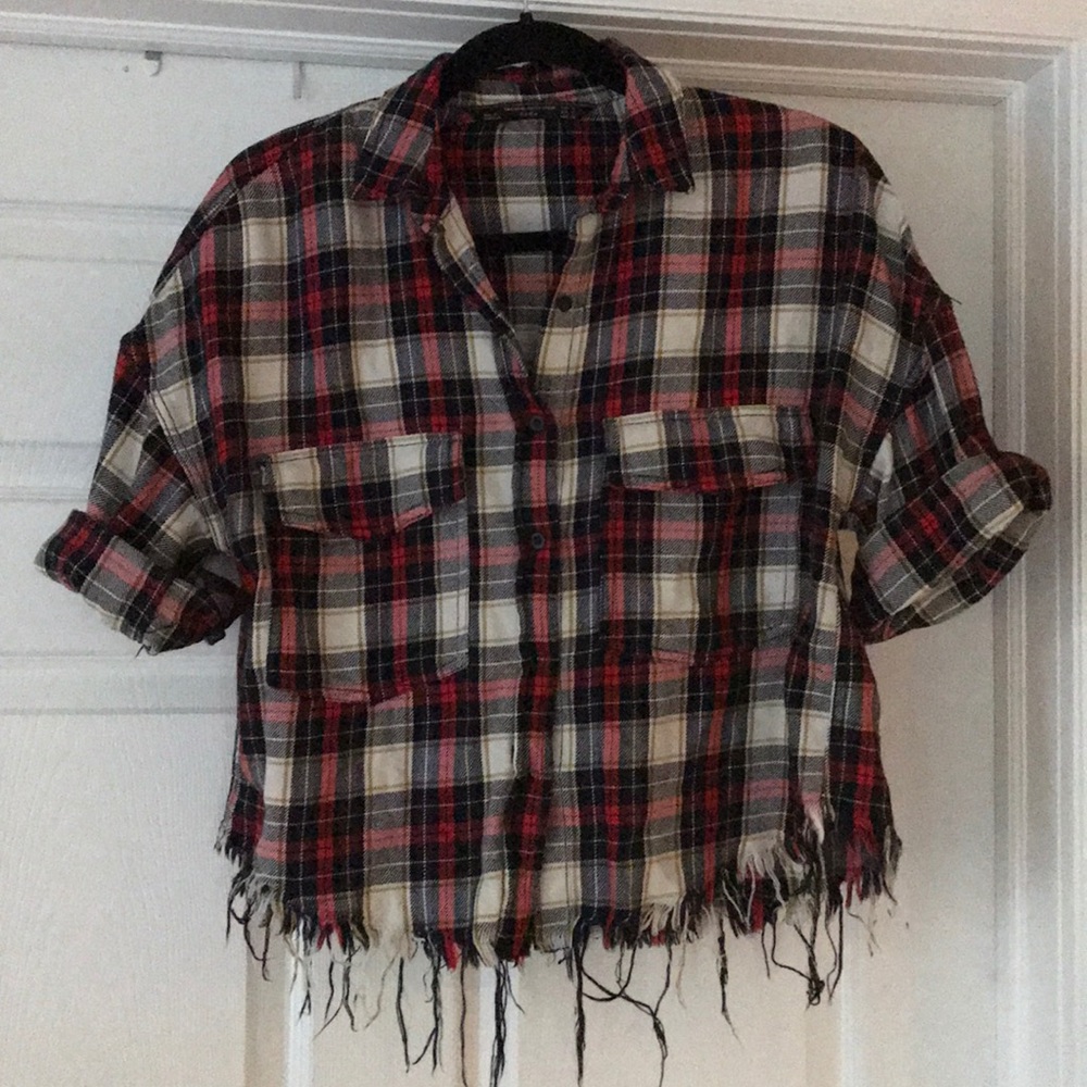 ZARA TRAFALUC COLLECTION FLANNEL CROP FRINGE TOP